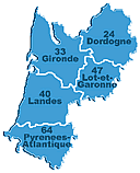 Carte Aquitaine en dtail, ces rgions et dpartements 